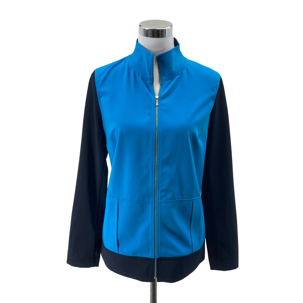 St. John Activewear Jacket Blue Black Colorblock Size Small Sporty Zip Career
